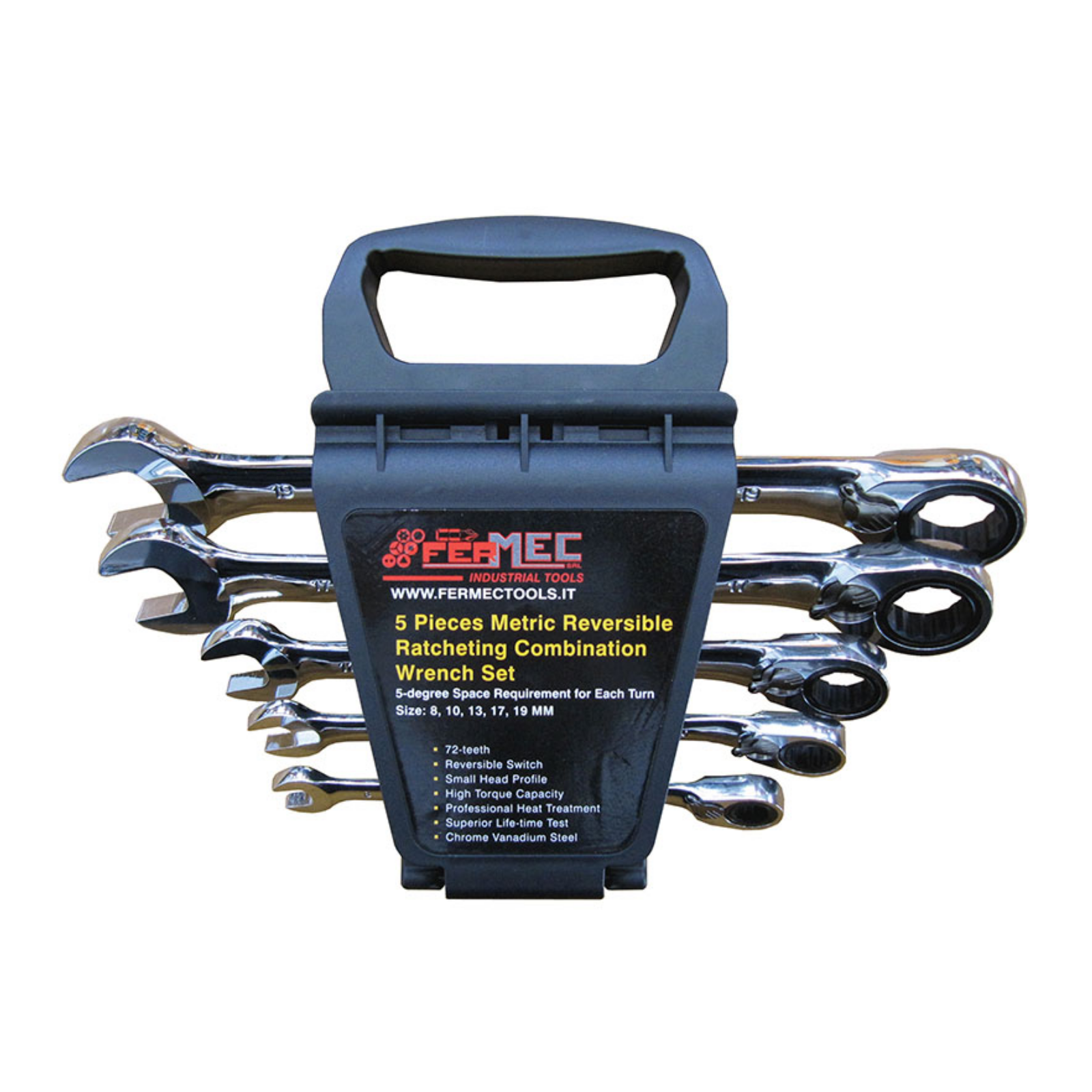 Serie da 5 chiavi combinate a cricchetto 8-10-13-17-19mm FERMEC BW-519