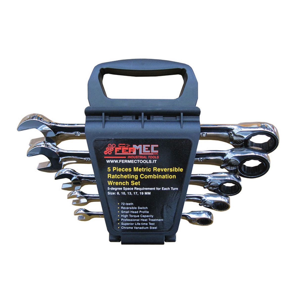 Serie da 5 chiavi combinate a cricchetto 8-10-13-17-19mm FERMEC BW-519