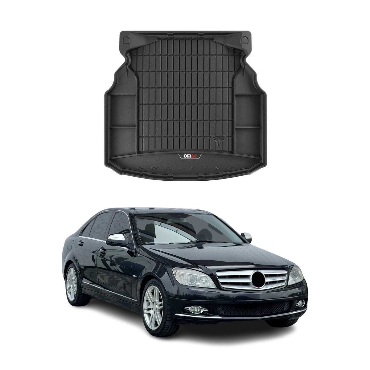 OMAC Gummi Kofferraumwanne für Mercedes C Klasse W204 2007-2014 TPE Schwarz
