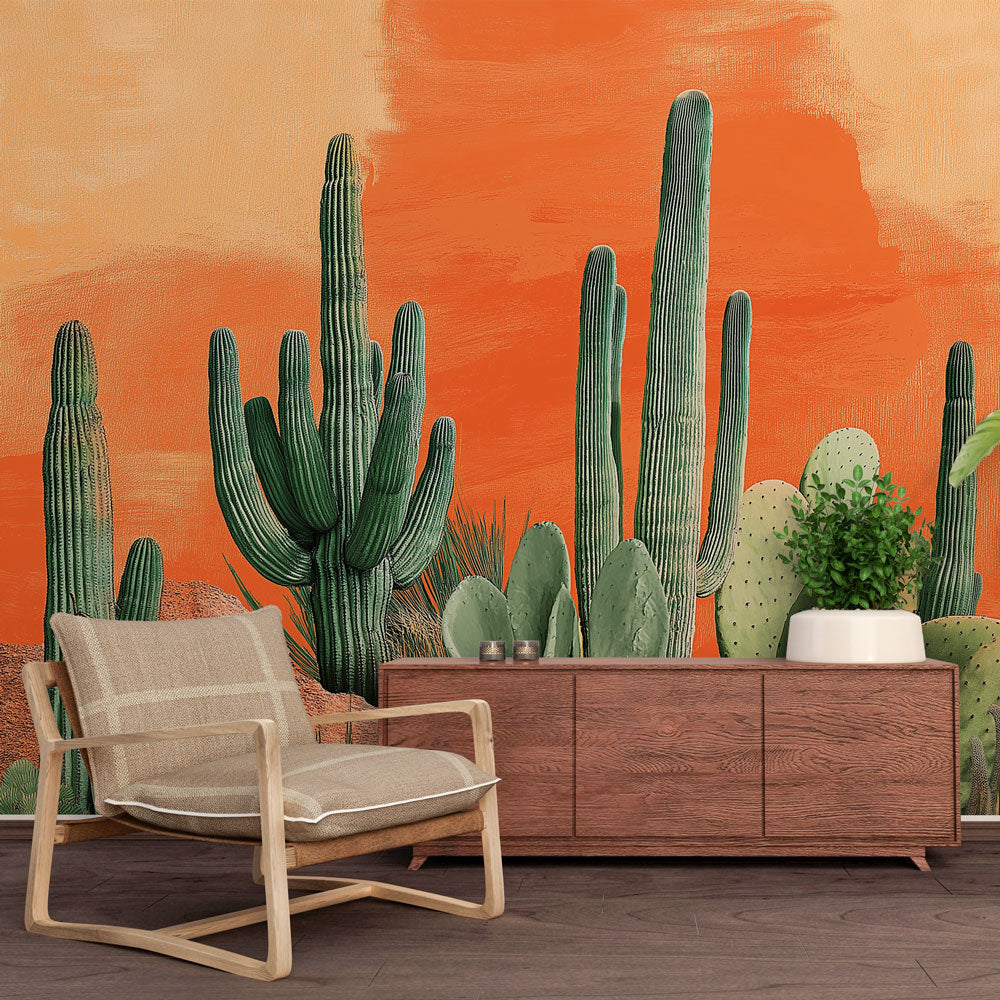 Mural Wallpaper cactus | Orange and Botanical Decor