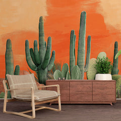 Mural Wallpaper cactus | Orange and Botanical Decor