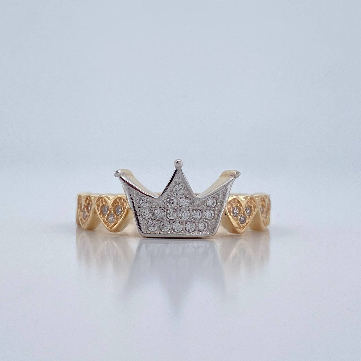 Anillo Corona corazones 2.6gr / T6 3/4 / Dos Oros Amarillo Blanco 18K %