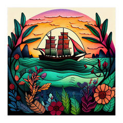 Folk Sunset Sailing Ship (Print Only)