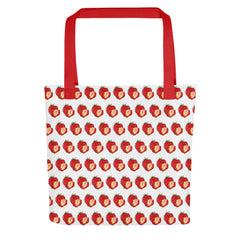 Strawberry slice hand-drawn art white lifestyle bag front view, by Briseis Gifts