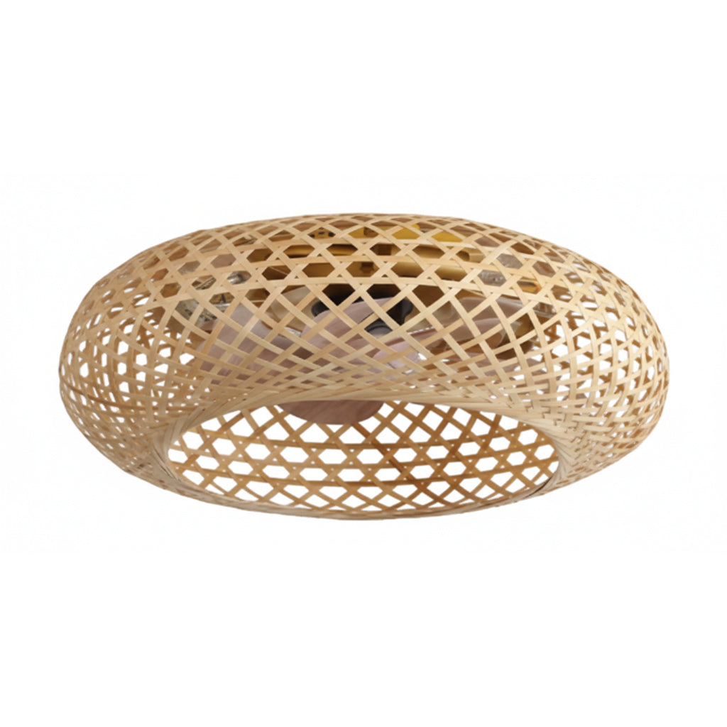Ventilateur de Plafond SOLVIA 48cm Design Rotin Tressé Bohème avec 3 Douilles E27 Petit Ventilateur Ultrasilencieux 30dB pour Chambre et Salon Moteur DC 15W Basse Consommation Réversible Été Hiver avec Télécommande Plafonnier Naturel Wicker Weaving