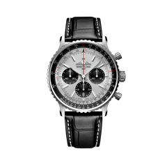 Breitling Navitimer B01 Chronograph 43 mm Black And White Dial Stainless Steel Leather Strap AB0138241G1P1 - WATCHXNYC